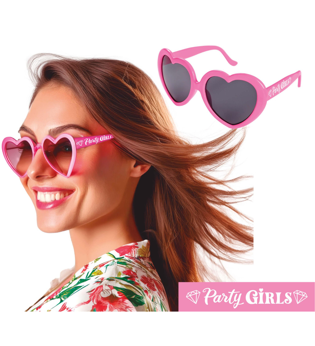 Sluneční brýle růžová srdíčka "Party girls"