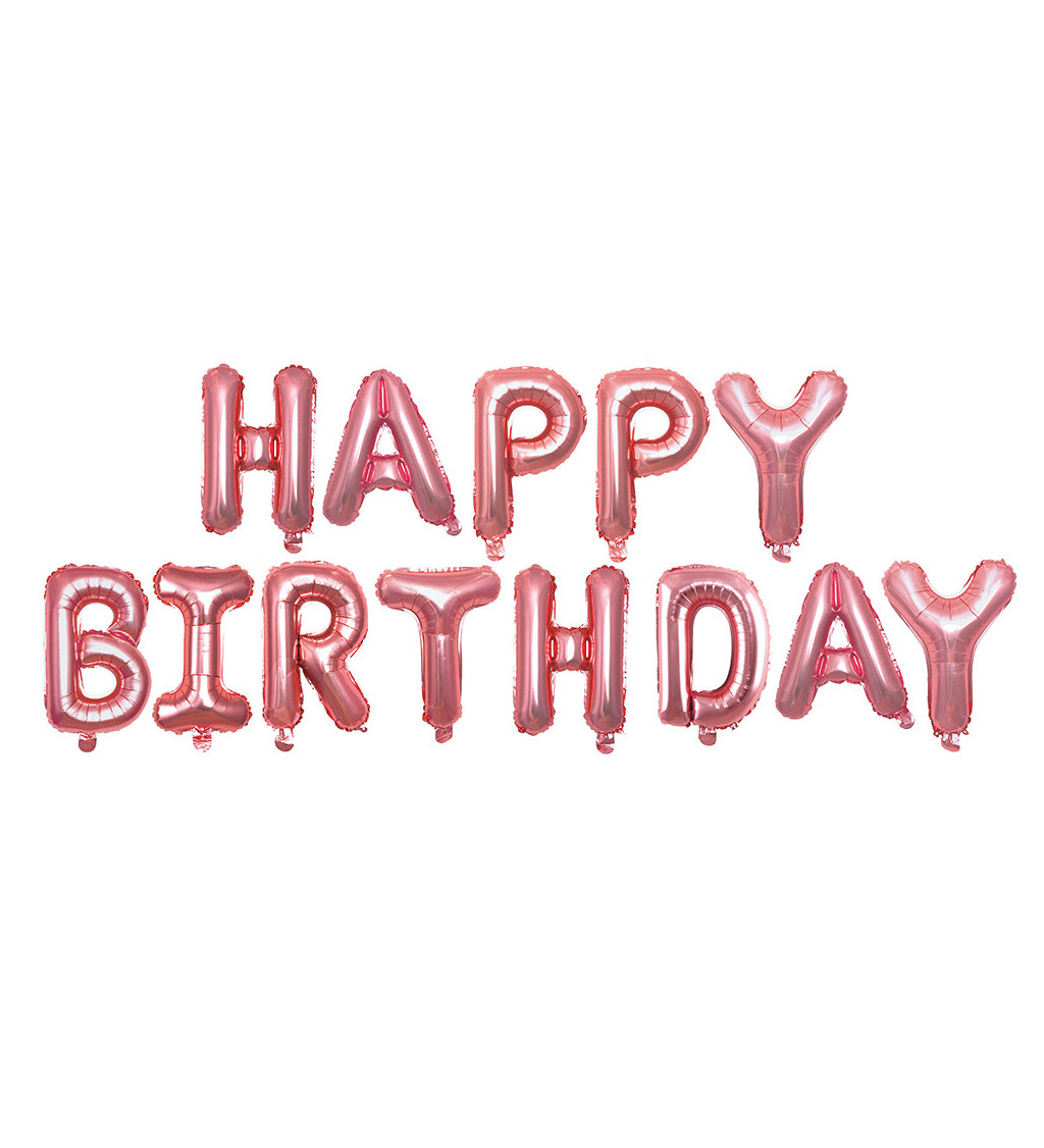 Fóliový balónek Happy birthday nápis rosegold