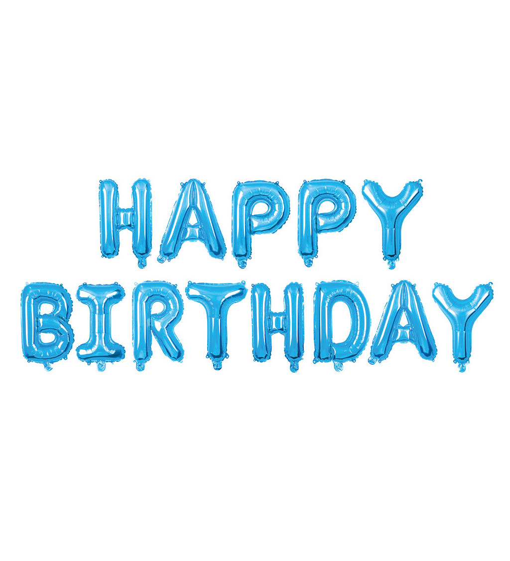 Fóliový balónek Happy birthday nápis modrý