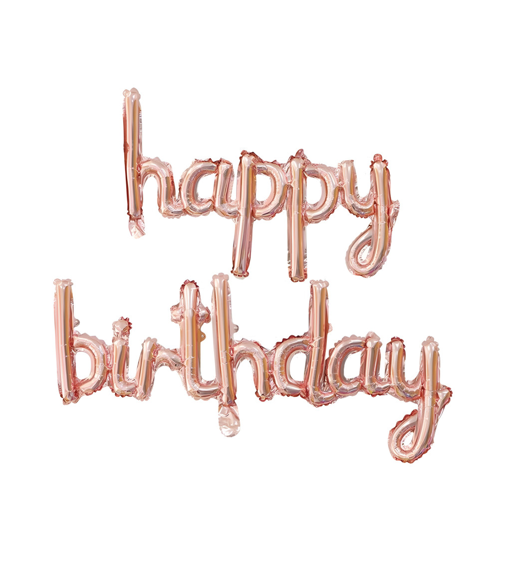 Fóliový balónek Happy birthday nápis rosegold