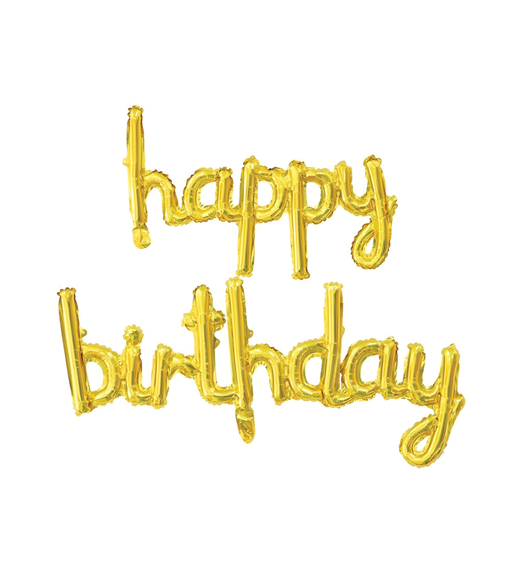 Fóliový balónek Happy birthday nápis zlatý