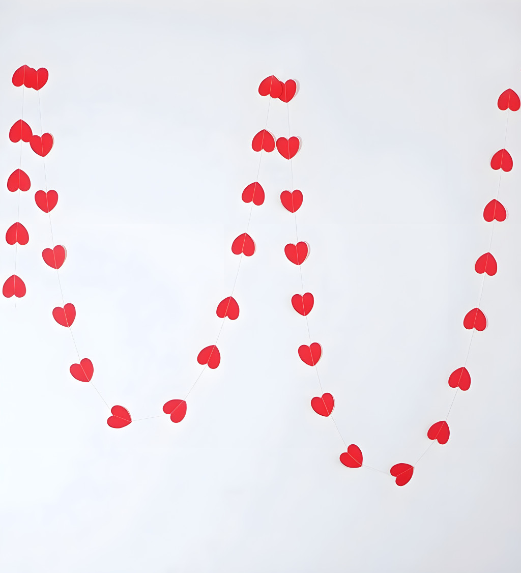Dekorační girlanda srdce červená