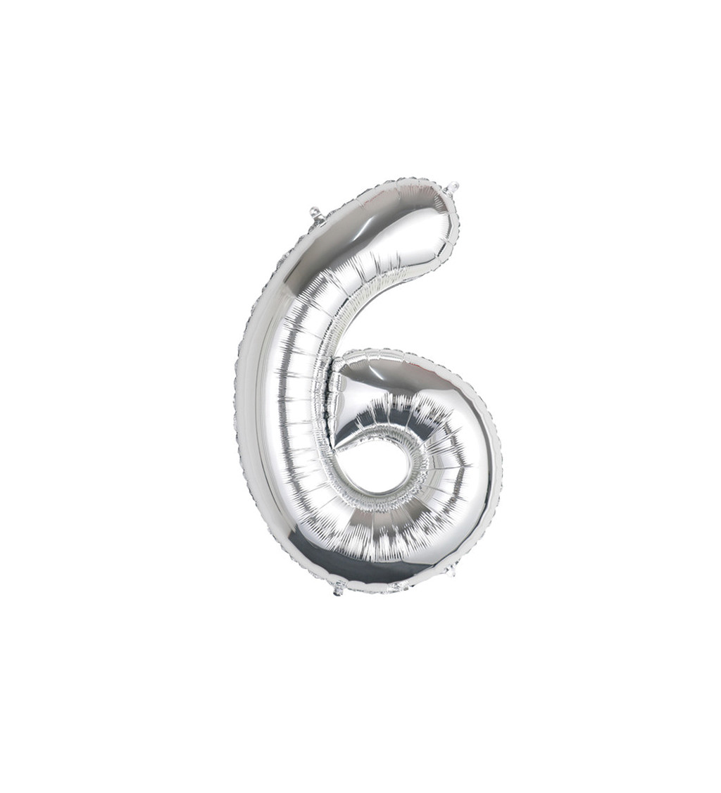 Fóliový balónek číslo 6 stříbrné 89 cm
