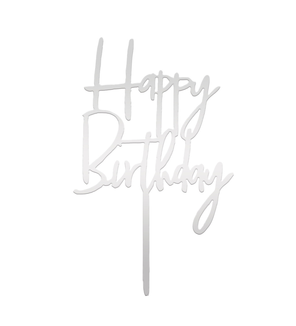 Zápich do dortu Happy birthday stříbrný