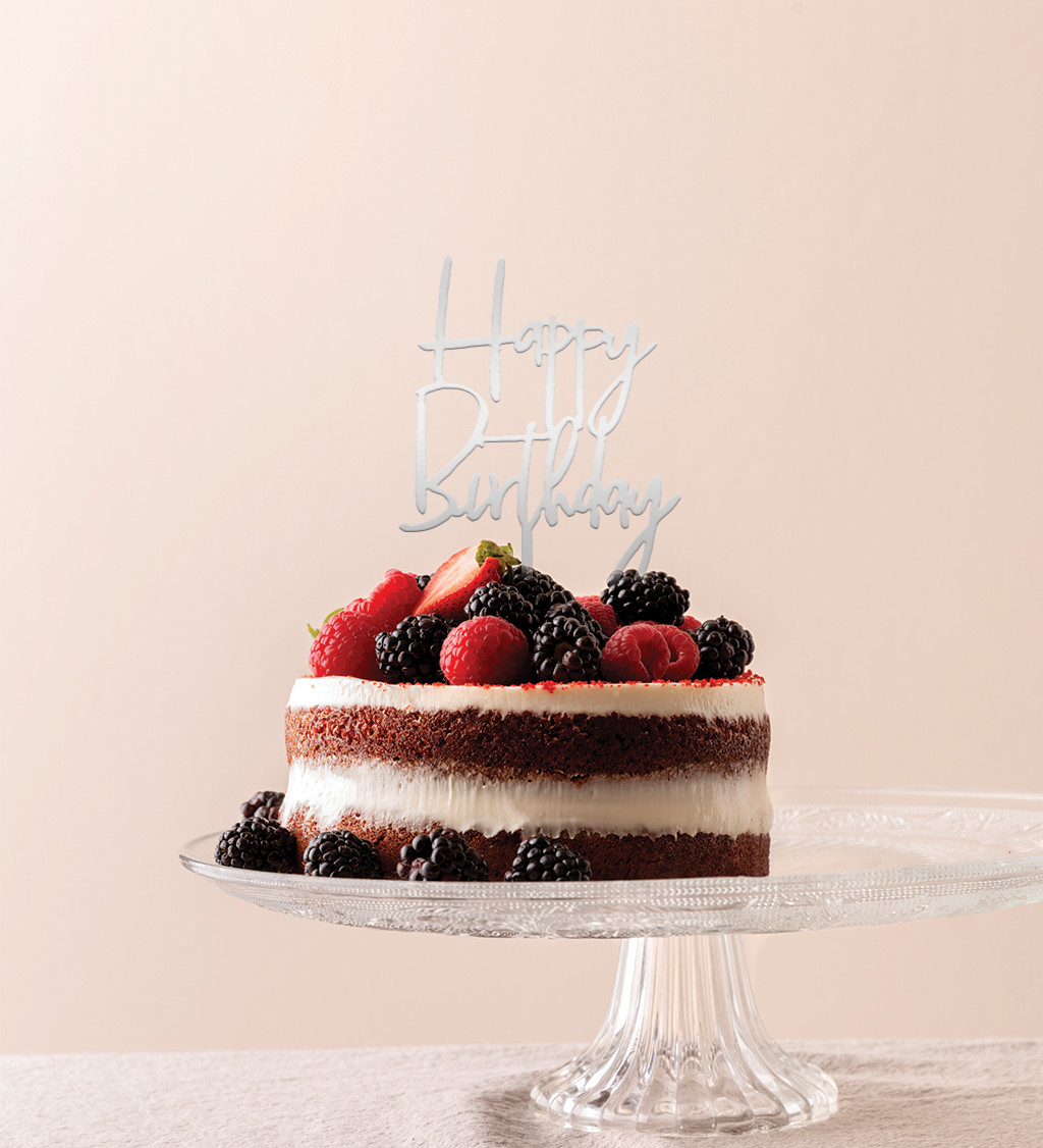 Zápich do dortu Happy birthday stříbrný