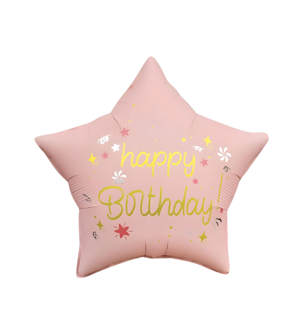 Fóliový balónek Happy birthday hvězda růžová 46 cm