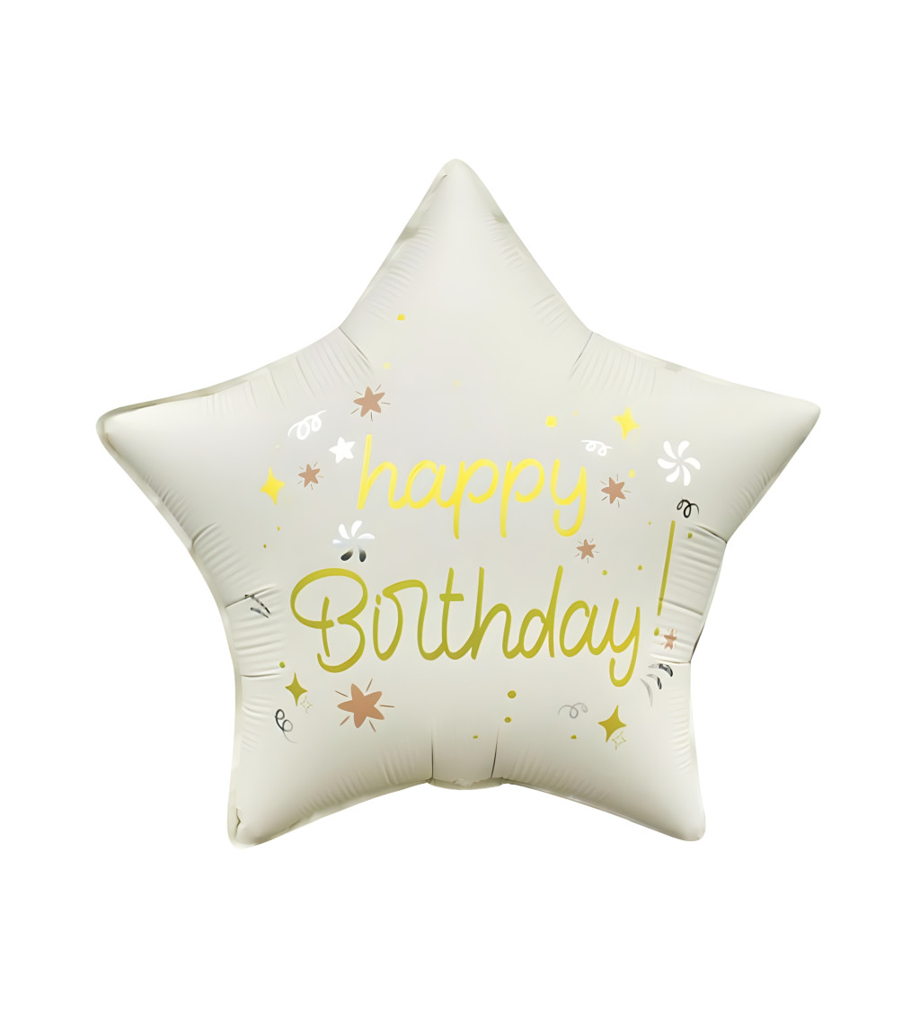 Fóliový balónek Happy birthday hvězda bílá 46 cm