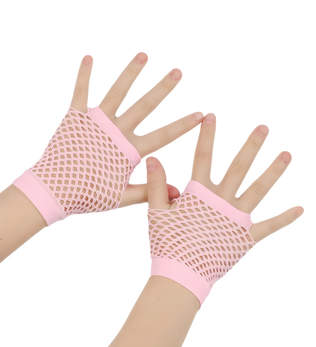 Krátké síťované rukavice - růžové