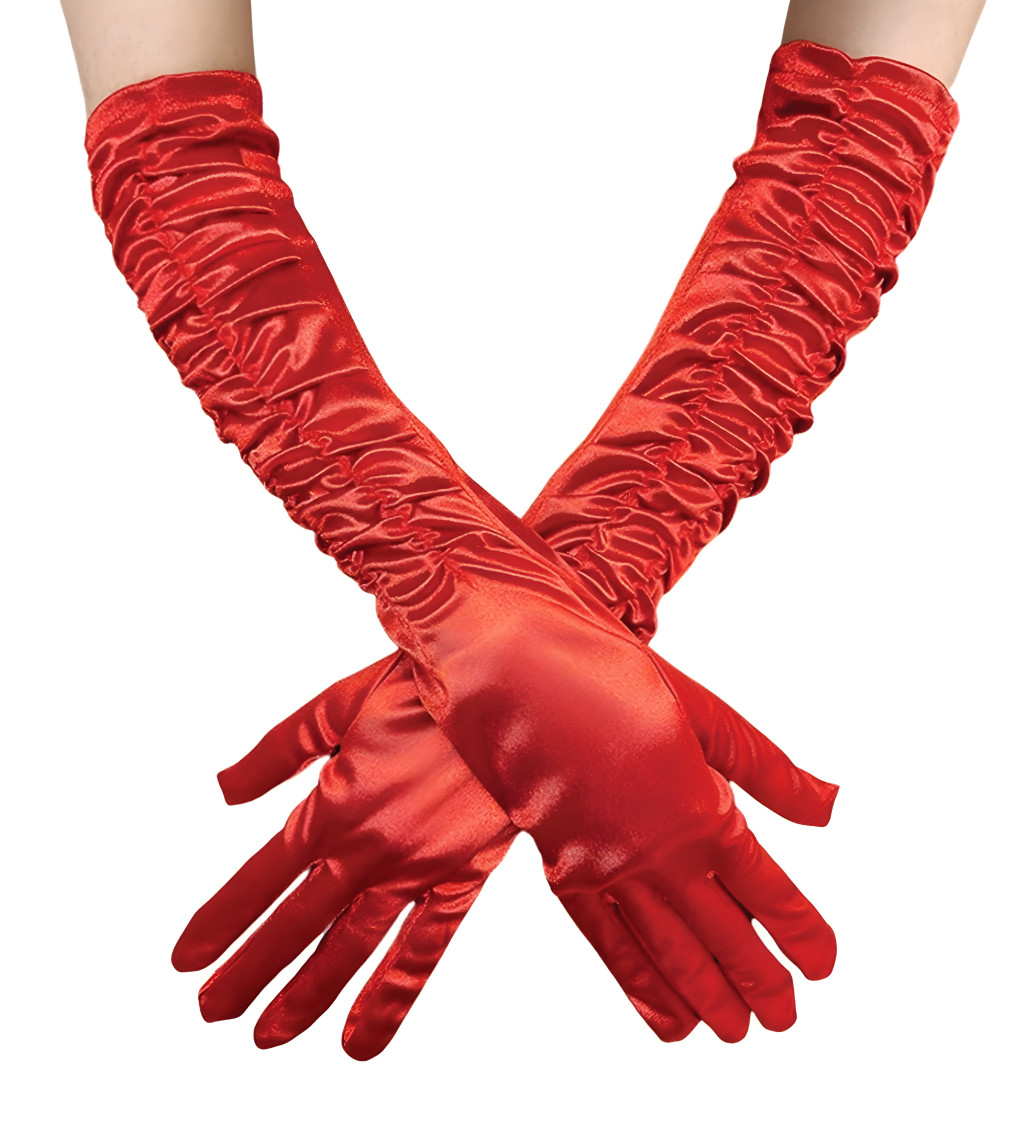 Dlouhé nařasené rukavice - červené