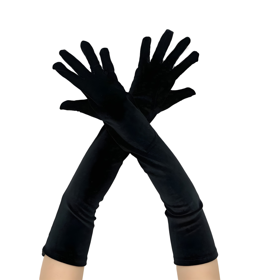 Dlouhé sametové rukavice - černé