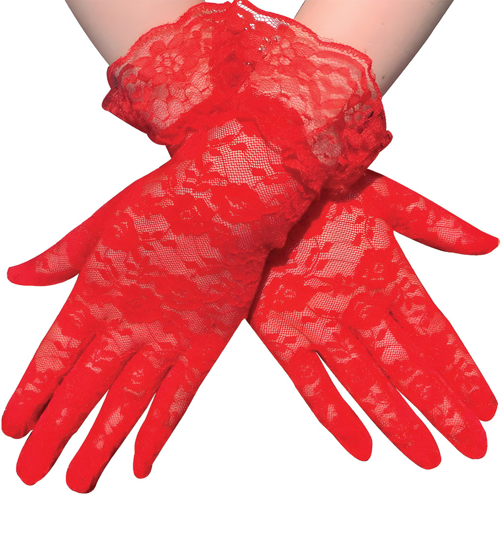 Krátké rukavice s krajkou - červené