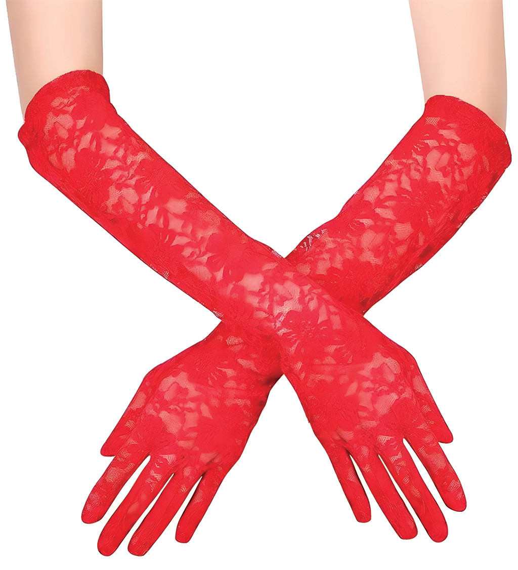 Dlouhé rukavice s krajkou - červené