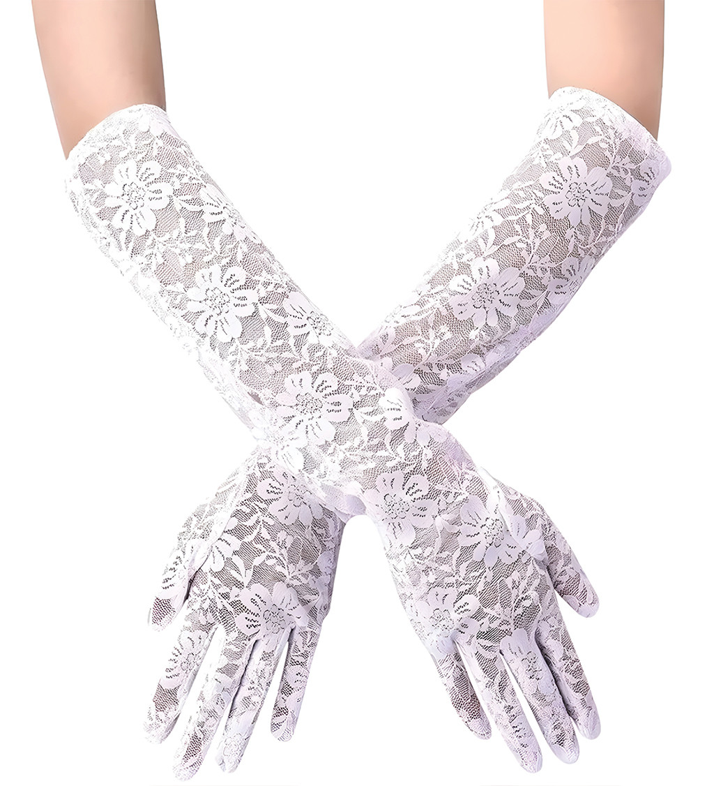 Dlouhé rukavice s krajkou - bílé