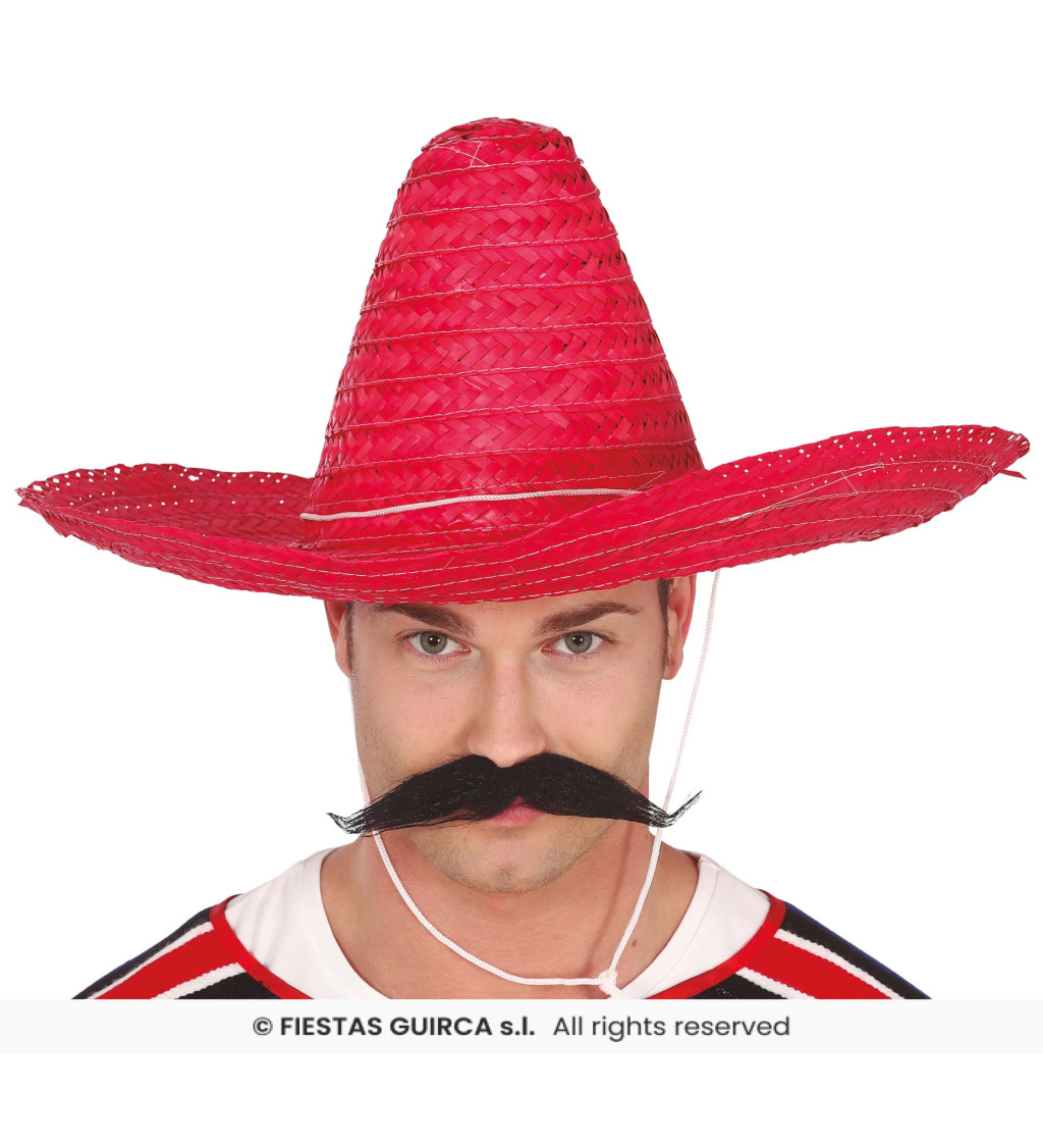 Mexický slaměný klobouk červený