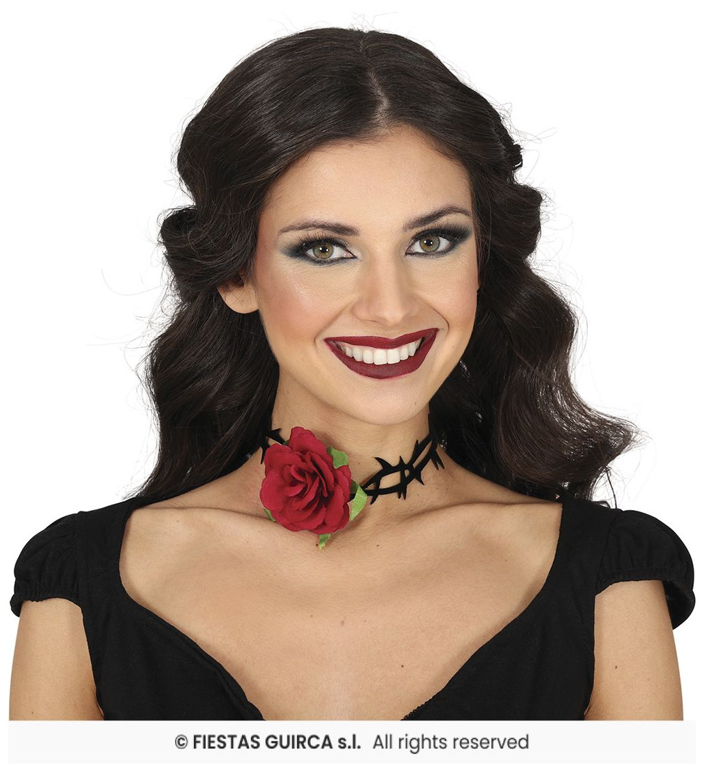 Choker náhrdelník s růží a ostny