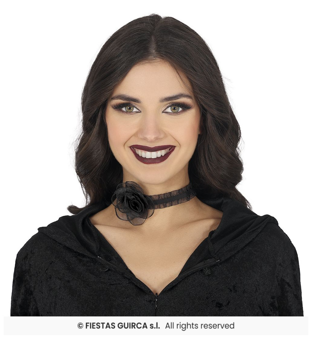 Černý choker náhrdelník s růží