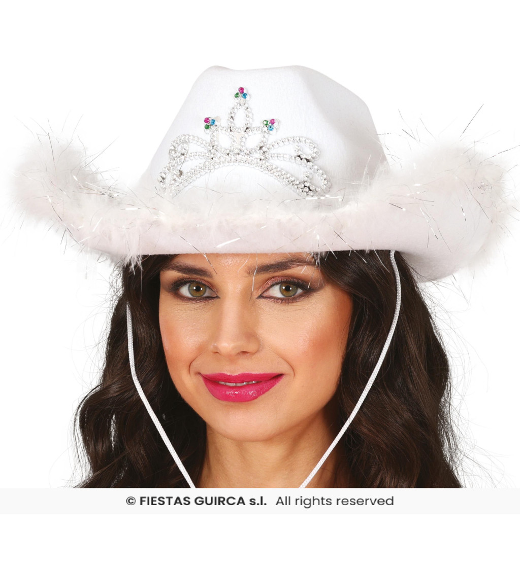 Bílý kovbojský klobouk s boa