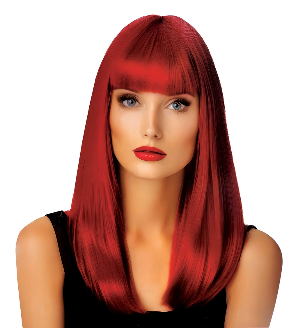 Dámská paruka - rovná s ofinou, červená