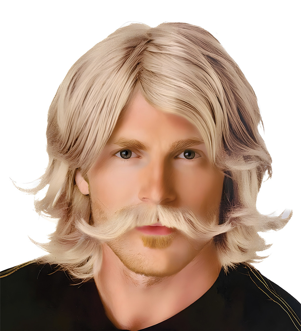 Pánská paruka - 70. léta s knírkem, blond