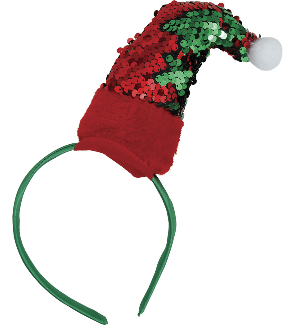 Vánoční čelenka s flitrovou čepicí