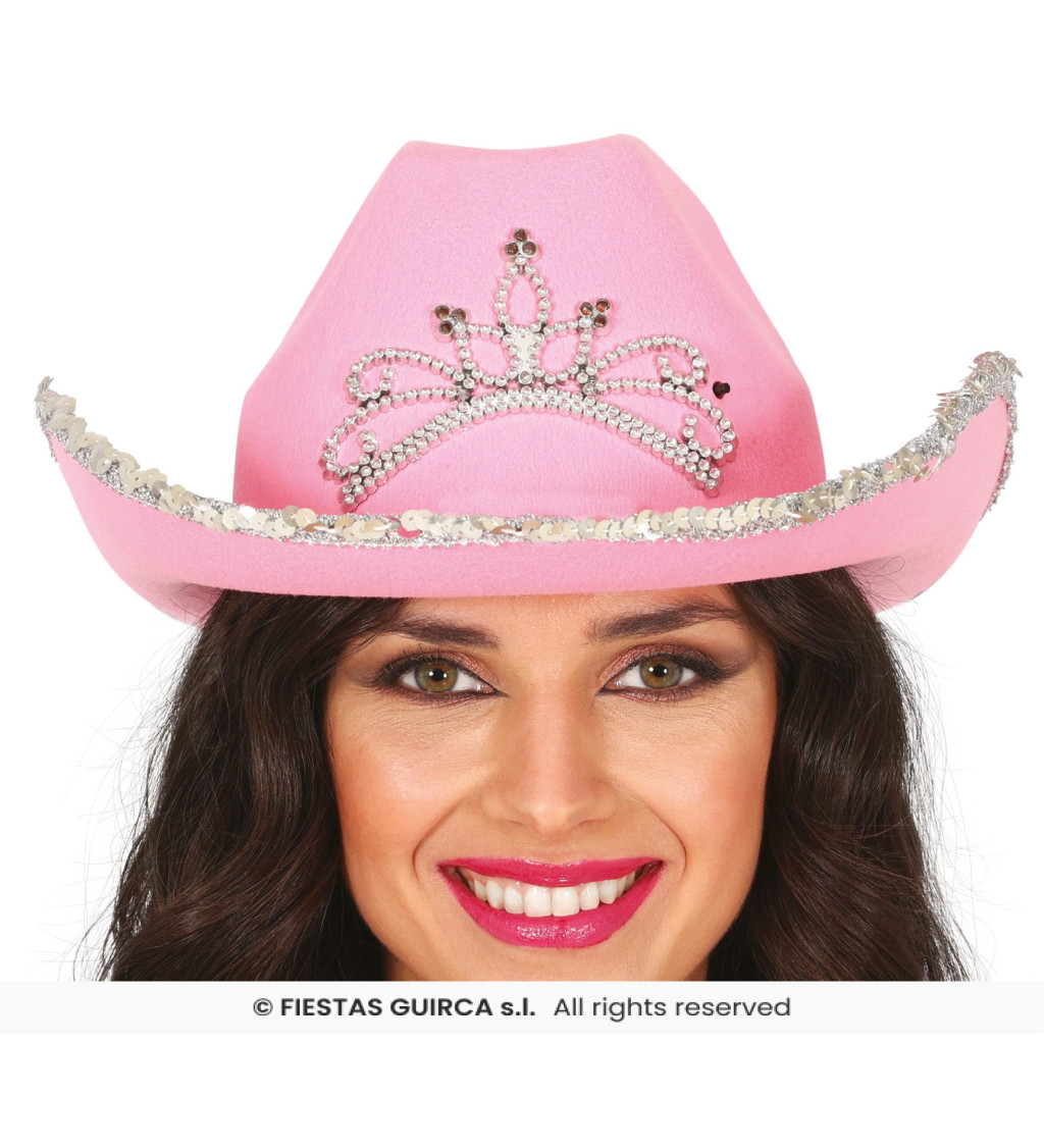 Růžový kovbojský klobouk s korunkou