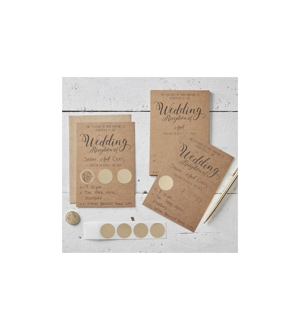 Stírací svatební pozvánky s obálkami