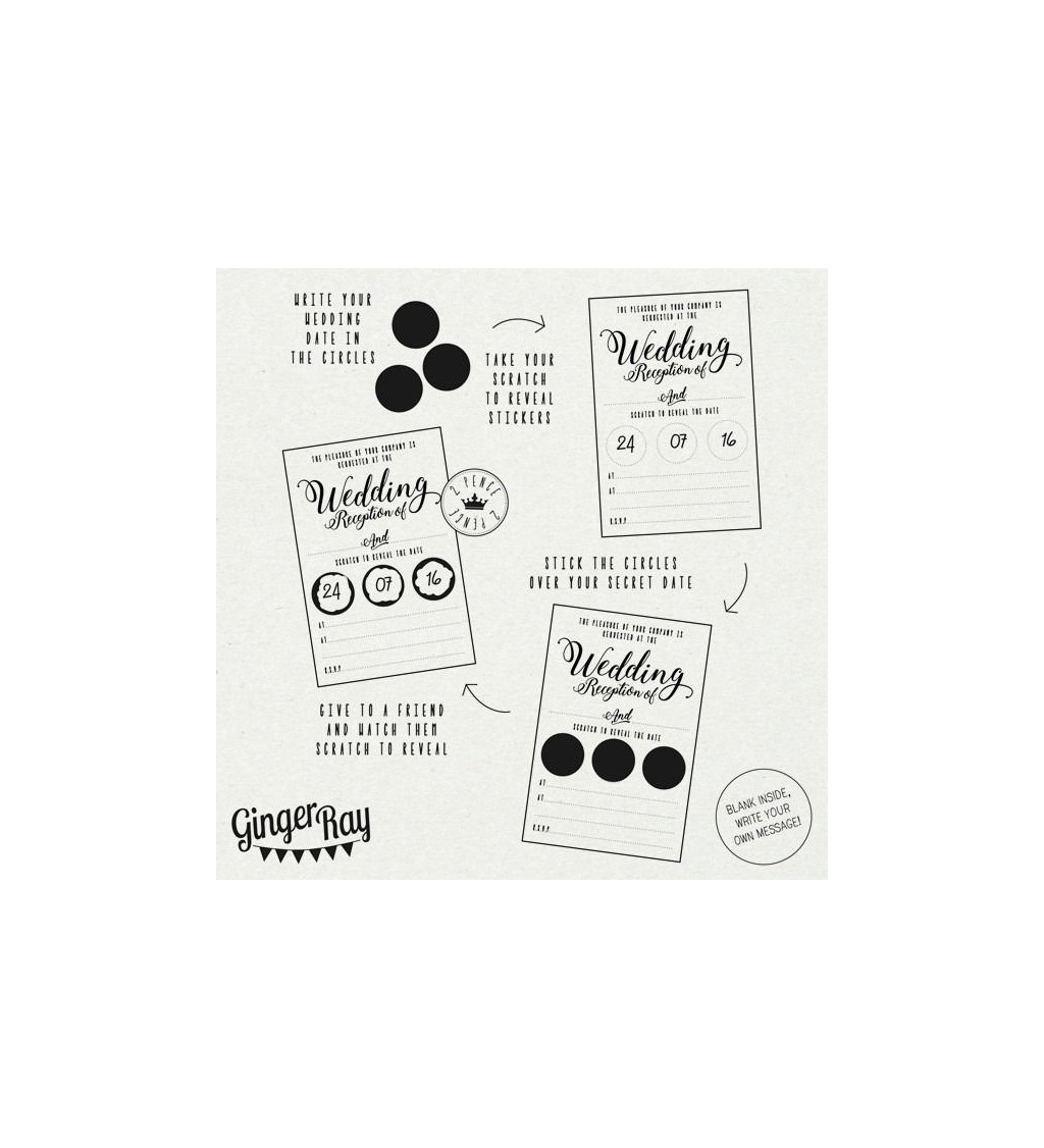 Stírací svatební pozvánky s obálkami