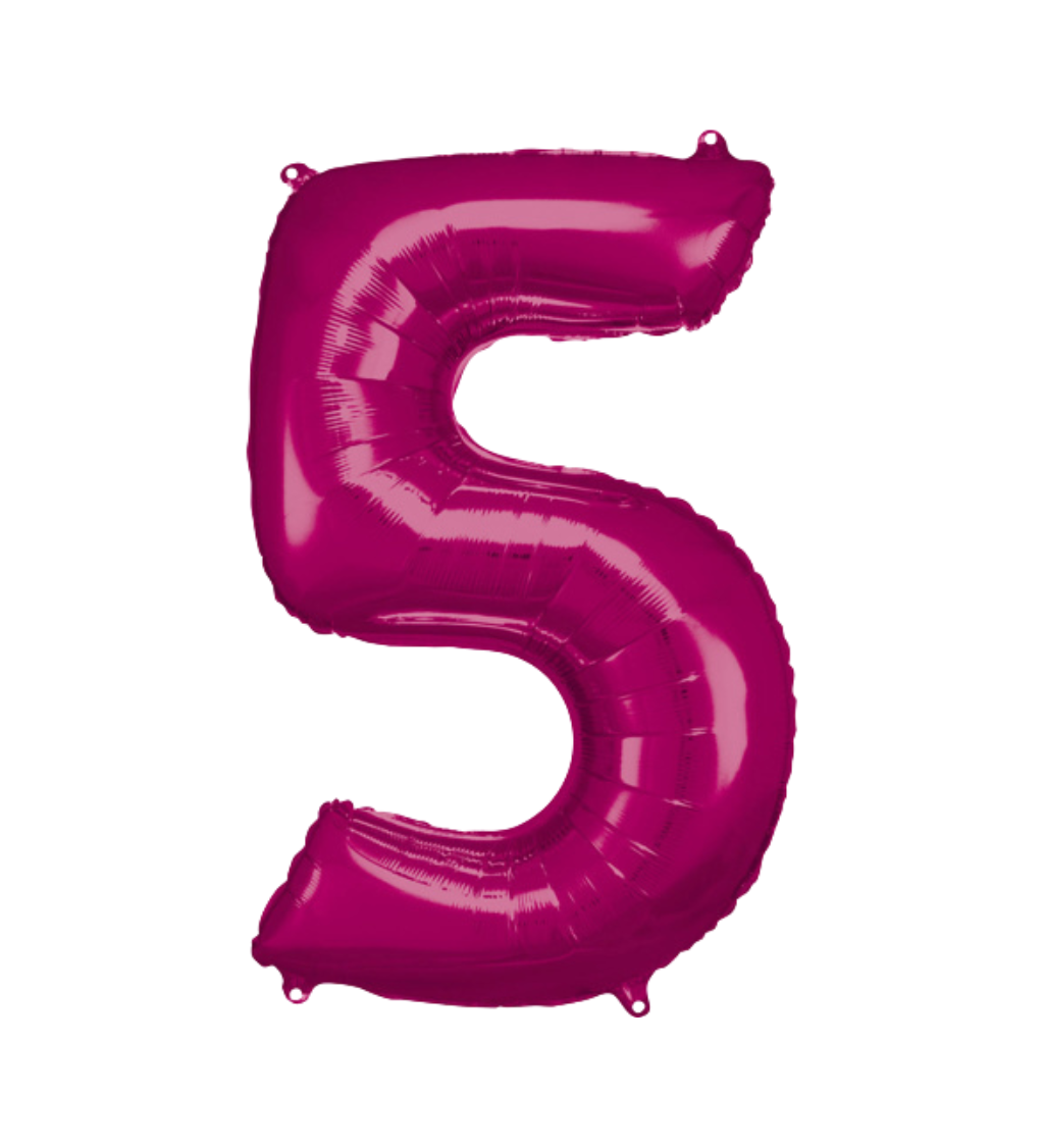 Fóliový balónek číslo 5 tmavě růžové 89 cm