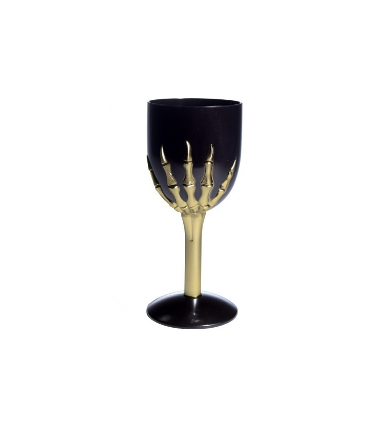 Černý gothic pohár s rukou kostlivce