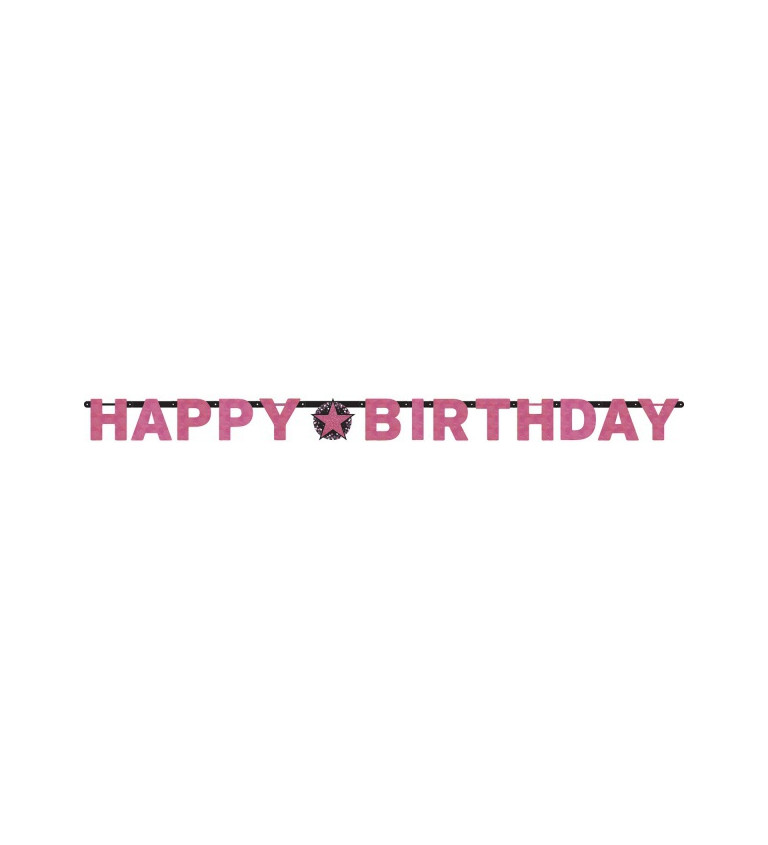 Růžová girlanda nápis Happy Birthday 