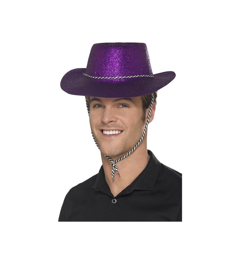 Glitter klobouk Fialový kovboj