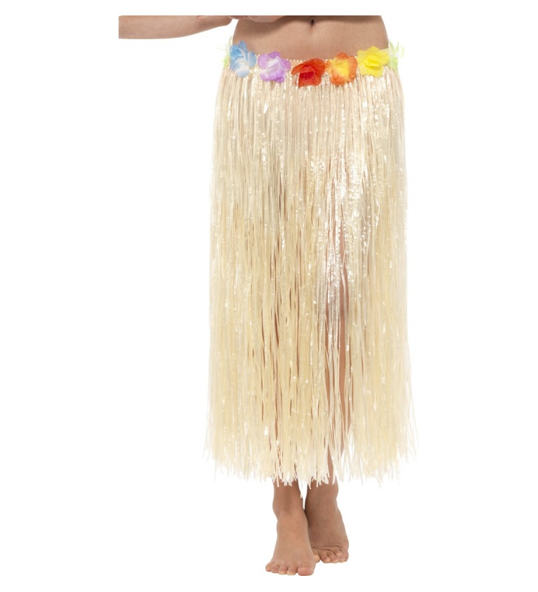Havajská Hula sukně s květy - přírodní