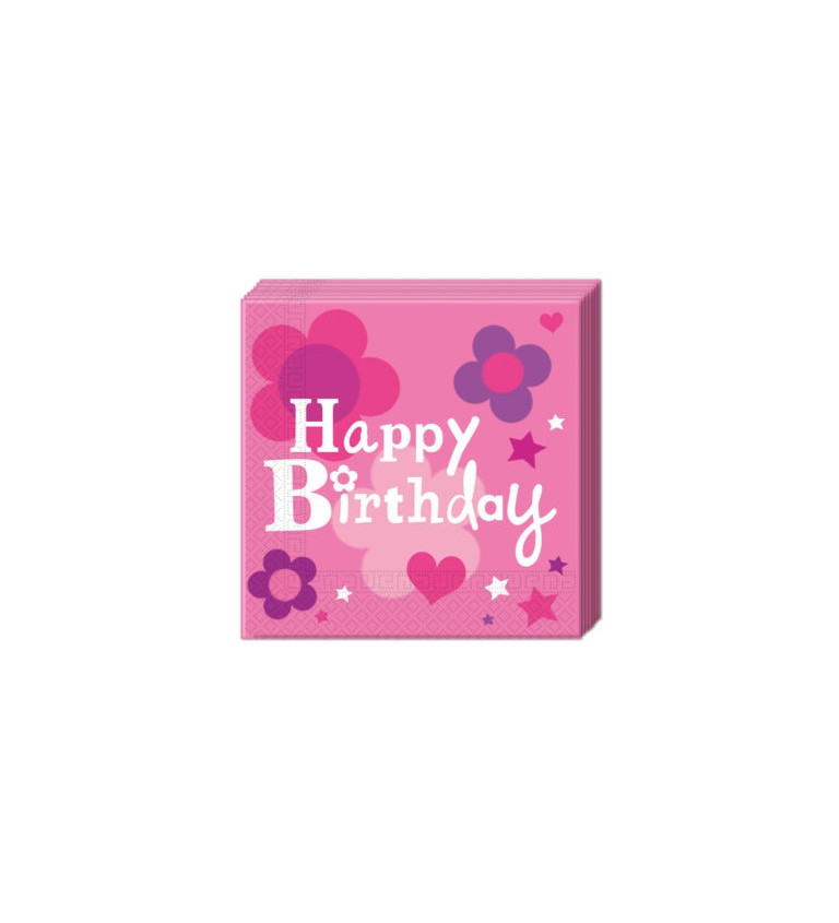 Papírové ubrousky Happy Birthday - růžové