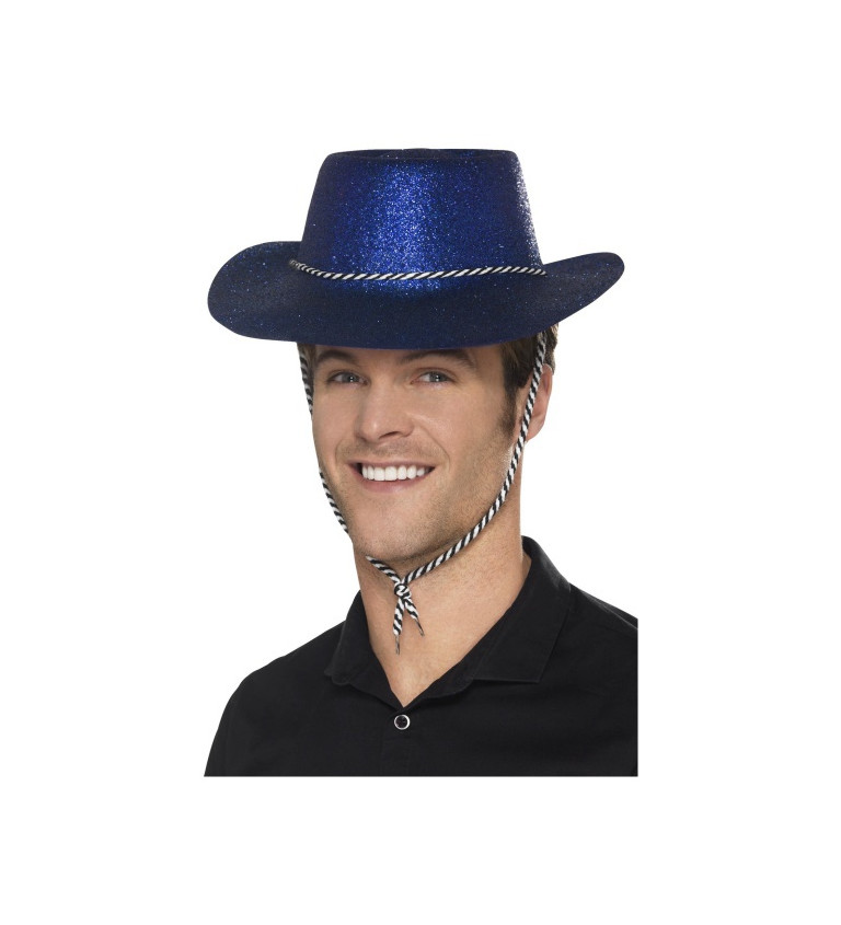 Glitter klobouk Modrý kovboj