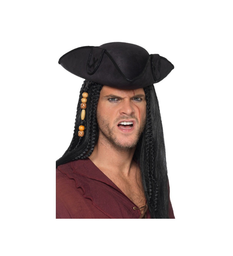 Trojcípý pirátský klobouk - černý 