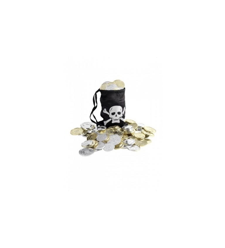 Černý měšec s mincemi pro piráta