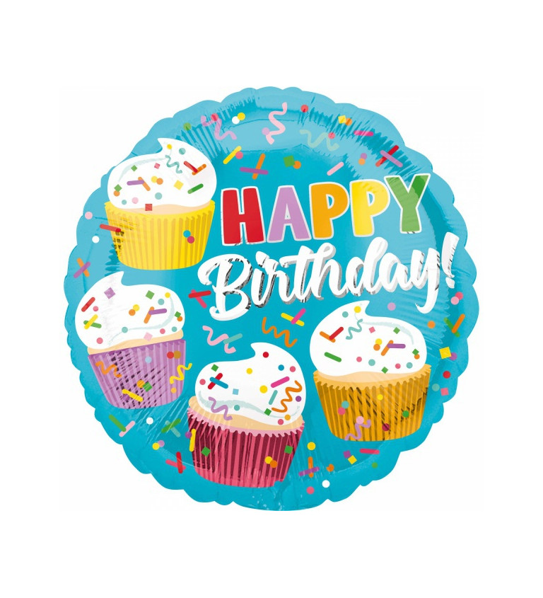Fóliový balónek cupcake Happy Birthday
