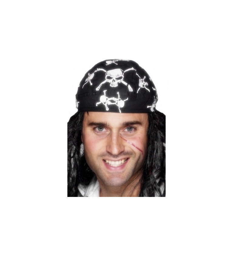Černý pirátský šátek s lebkami