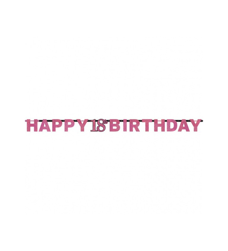 Růžový nápis Happy Birthday 18 let