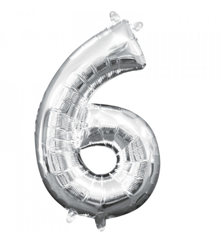 Fóliový balónek číslo 6, stříbrný, 35cm
