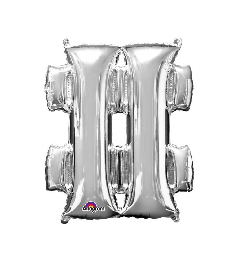Fóliový balónek znak hashtag, stříbrný, 33cm