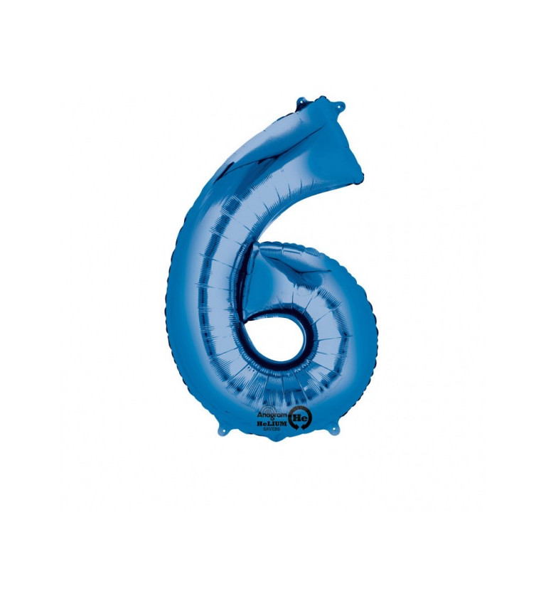 Fóliový balónek číslo 6, modrý, 88cm
