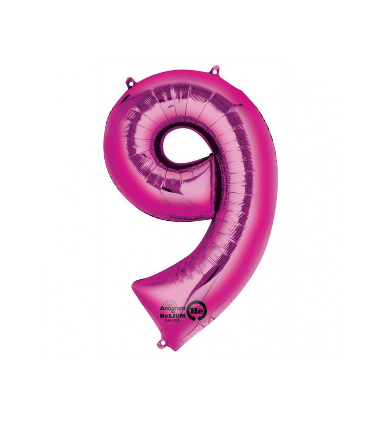 Fóliový balónek číslo 9, růžový