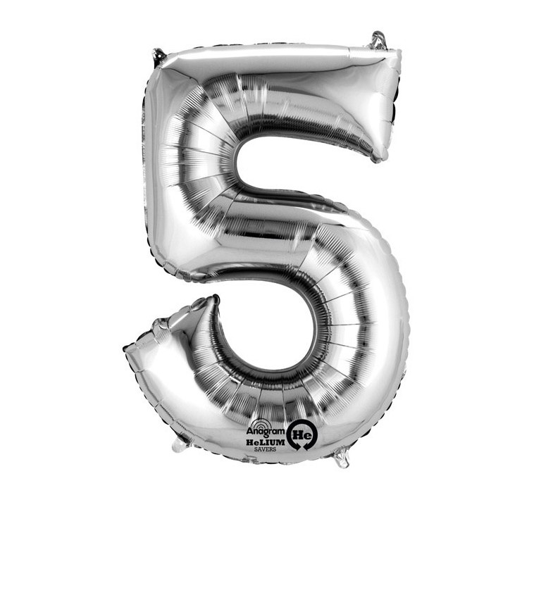 Stříbrný velký fóliový balónek - číslo 5