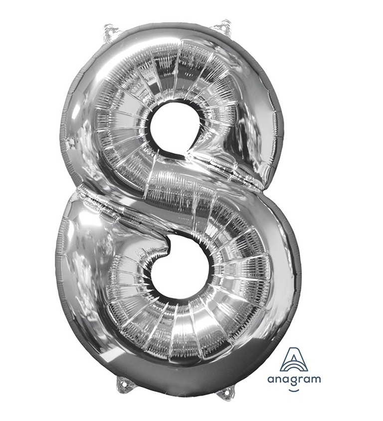 Fóliový balónek číslo 8, stříbrný, 66 cm