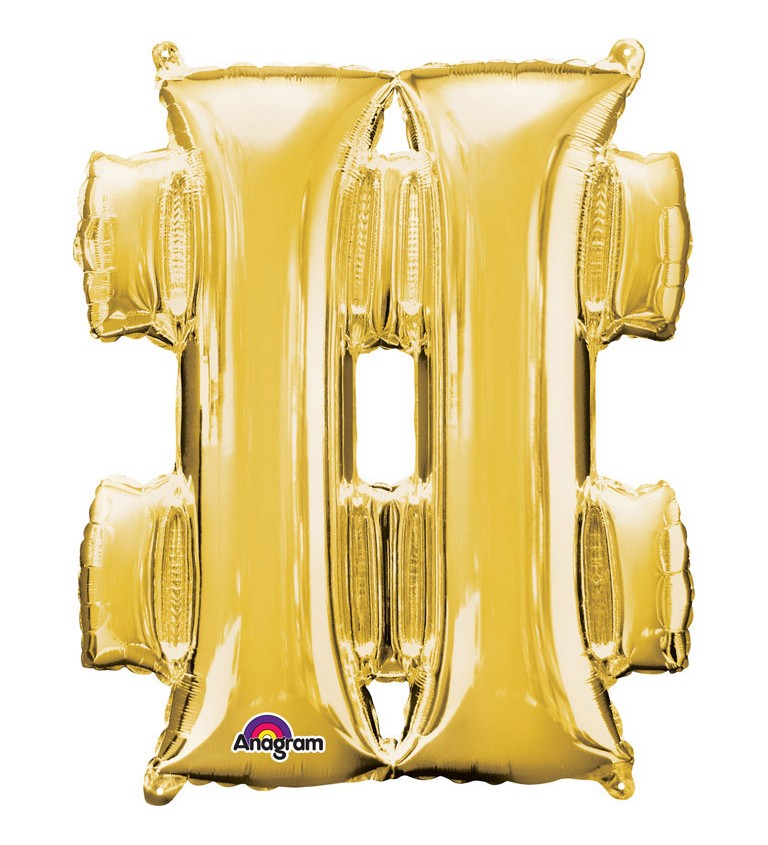 Fóliový balónek znak hashtag, zlatý, 83cm