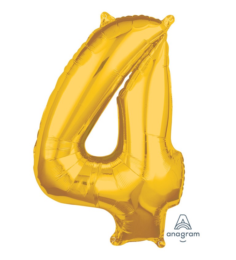 Fóliový balónek číslo 4, zlatý, 66cm