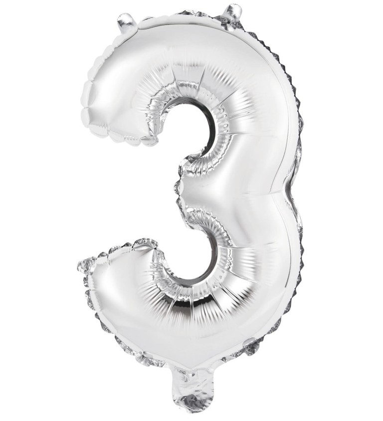 Fóliový balónek číslo 3, stříbrný, 35cm na zavěšení