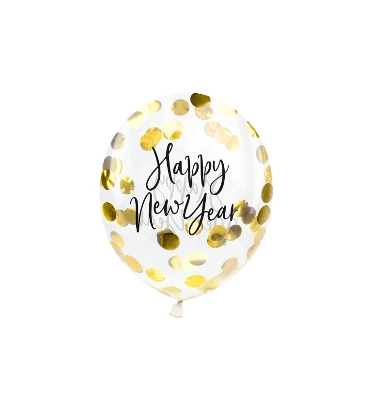 Průhledné balónky se zlatými konfetami Happy New Year