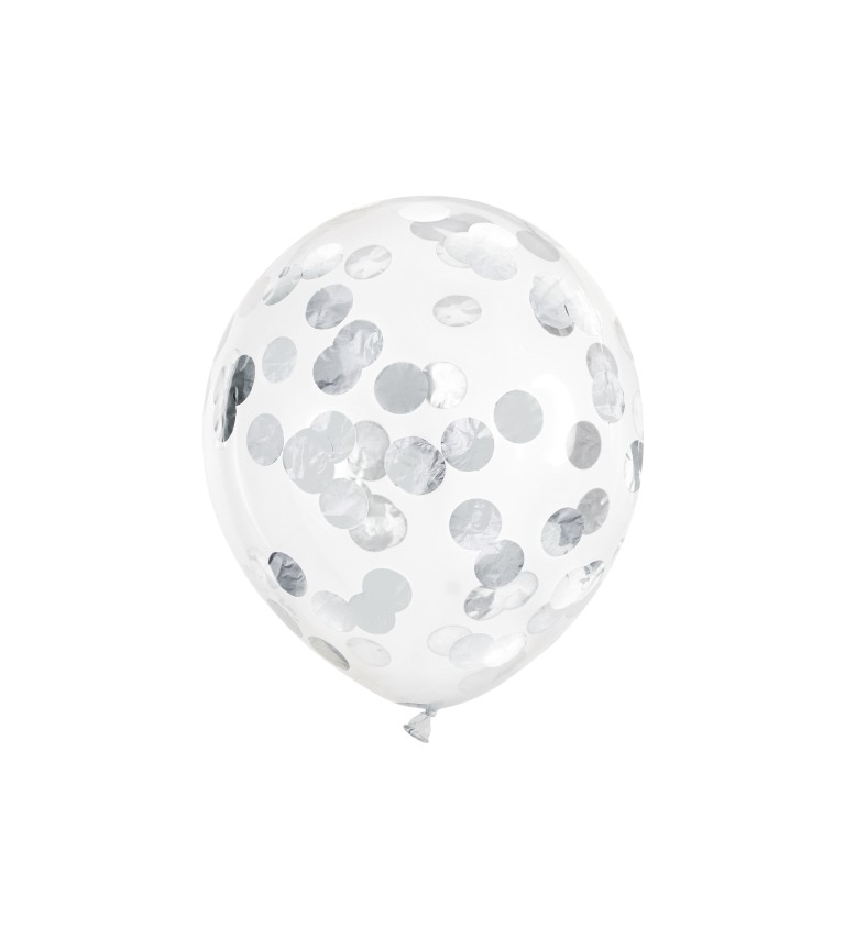 Latexové balónky 30 cm stříbrné konfety, 6 ks